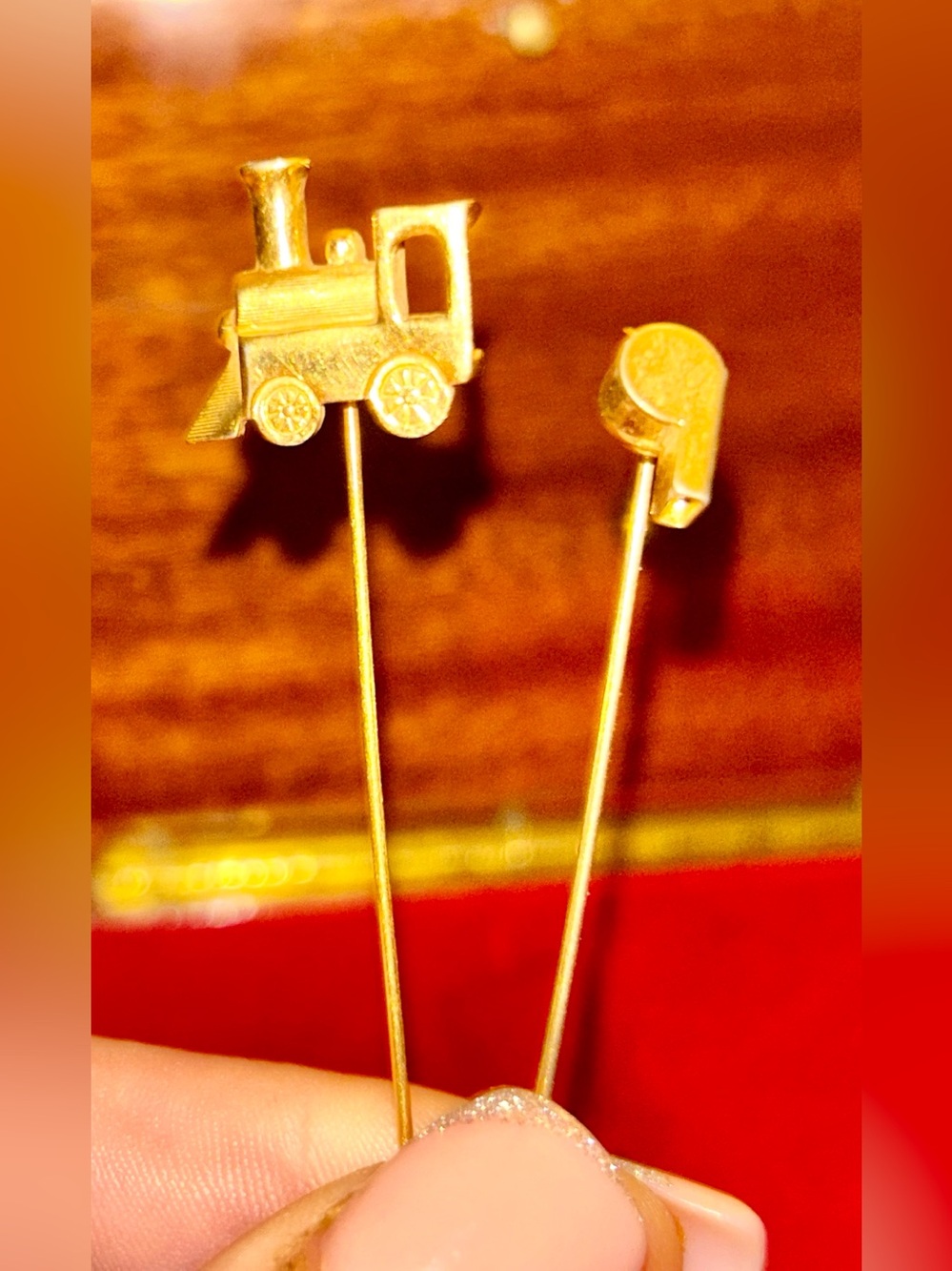 Gold Train & Whistle Stick Pin Set (Pair)